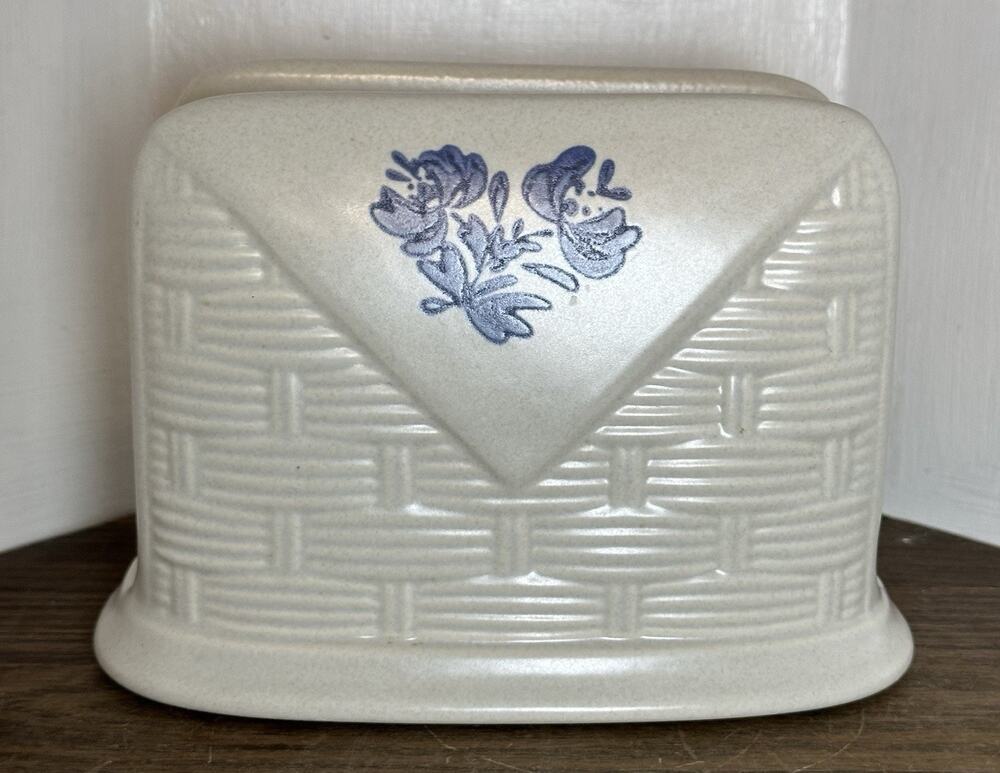 Vintage Pfaltzgraff Yorktowne Blue Floral Napkin Holder Basket Weave Stoneware